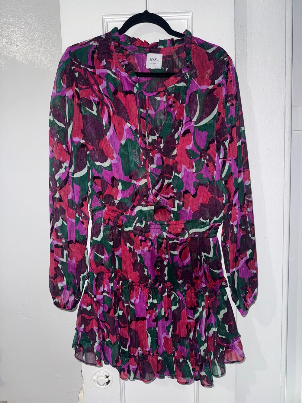 Misa Los Angeles Pink, Green & Purple Floral Long-Sleeve Mini Dress